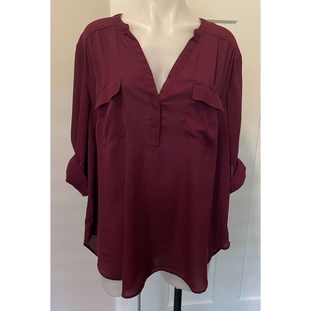 TORRID Womens TOP 3/4 Tab Sleeve PURPLE w/ Pockets Size 2 (2X 18/20) - Picture 1 of 5